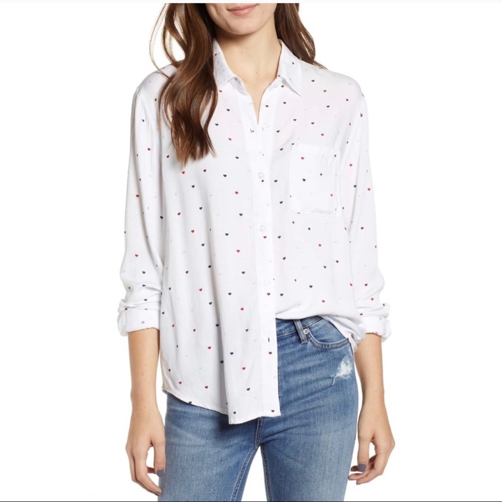Rails Rocsi Multi Heart Print Button Front Shirt L